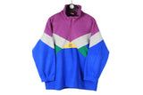Vintage Fleece 1/4 Zip Small New Basic multicolor purple blue 90s retro style ski sweater 