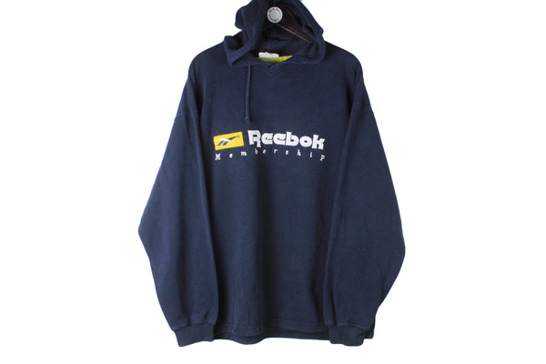 Vintage Reebok Hoodie XLarge size men's pullover sweat blue big logo sweatshirt hooded basic sport wear authentic athletic clothing long sleeve 90's 80's street style cotton
