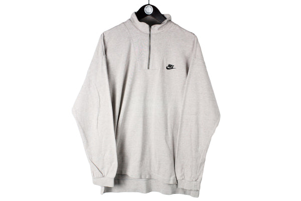Vintage Nike Sweatshirt Large size men's 1/4 zip sweat beige small front logo swoosh basic sport wear authentic athletic clothing long sleeve 90's 80's street style cotton