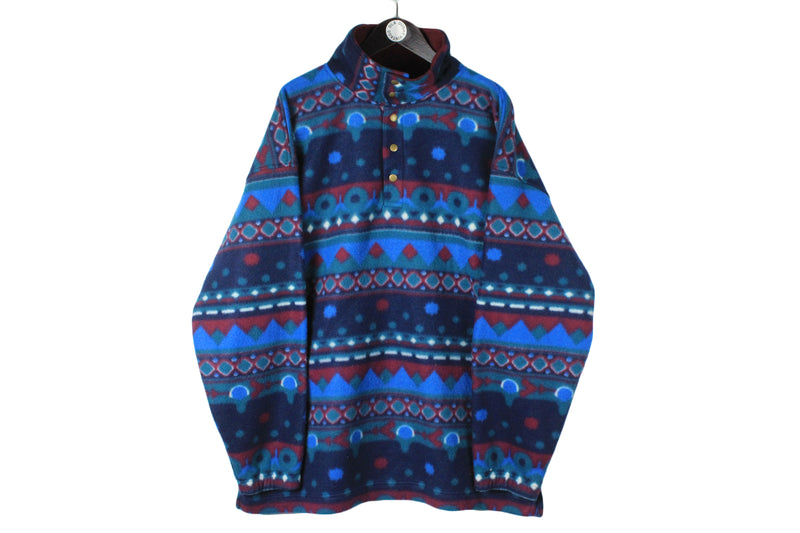 Vintage Fleece Snap Buttons XXLarge blue 90's ski style oversize sweater