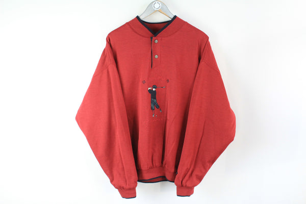 Vintage Golf Bison Club Scandinavia Sweatshirt XLarge red big embroidery logo 90s sport jumper