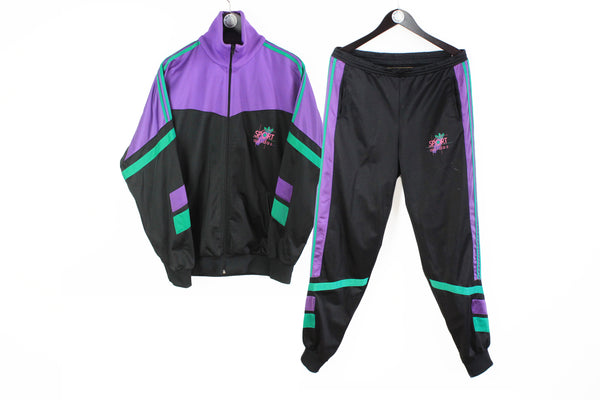 Vintage Adidas Tracksuit Large Sport collection black purple 90s classic style multicolor retro wear Jacket and Pants suit