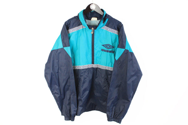 Vintage Umbro Anorak Jacket Large blue 90s sport style half zip retro UK windbreaker