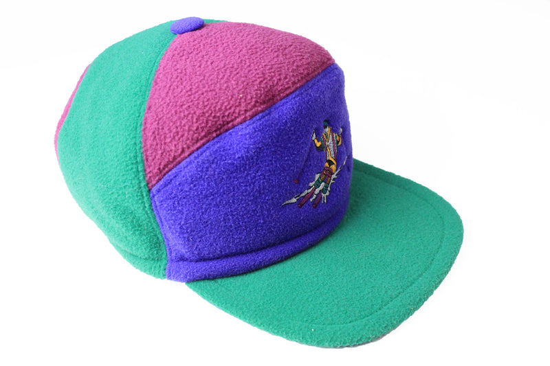 Vintage Fleece Ski Cap multicolor green blue 90s sport style hat