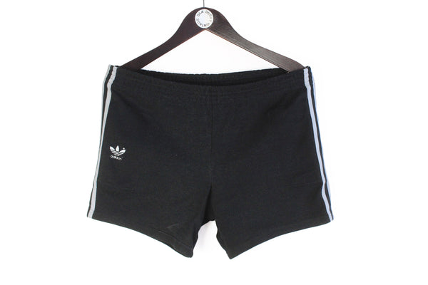 Vintage Adidas Shorts Large black cotton classic 3 stripes 80s made in West Germany sport 