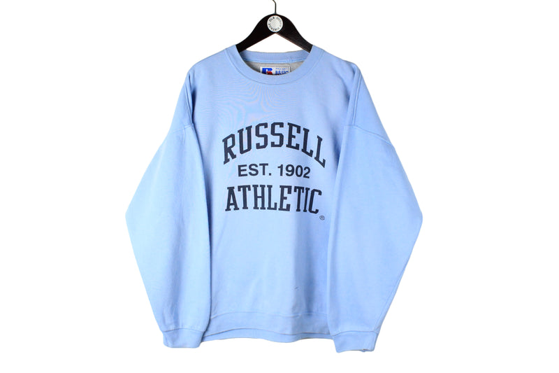 Vintage Russel Athletic Sweatshirt XLarge size men's pulover sweat blue big logo basic sport wear authentic clothing long sleeve 90's 80's street style cotton