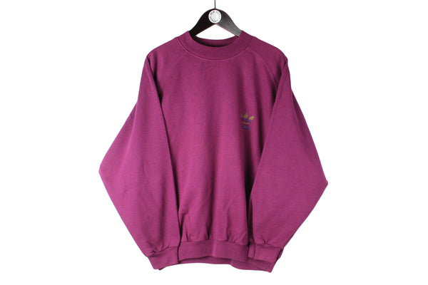 Vintage Adidas Sweatshirt Large size men's pulover sweat purple small front logo basic sport wear authentic clothing long sleeve 90's 80's street style cotton
