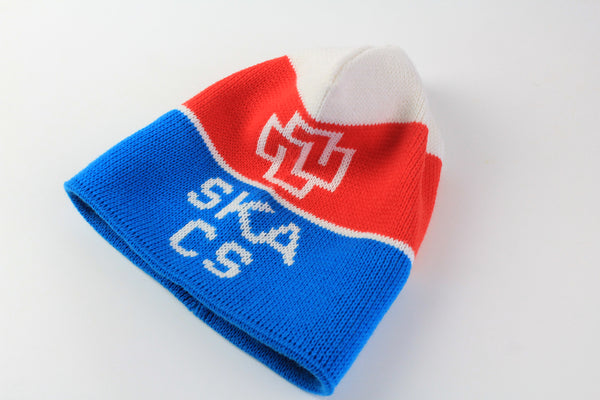 Vintage SKA CS Hat Suisse Credit Association red blue white winter ski style