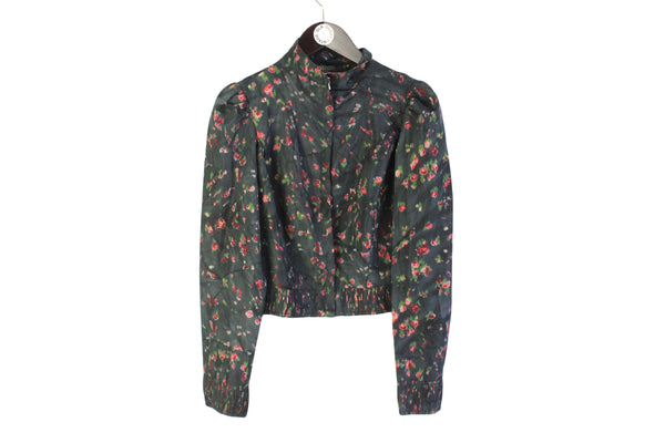 vintage KENZO women's Floral jacket SIZE 42 authentic flowers nylon zip up oversized pattern print black Abstract art 80s 90s bomber zipped