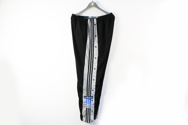 Vintage Adidas Track Pants XLarge black white blue basketball snap buttons sport pants