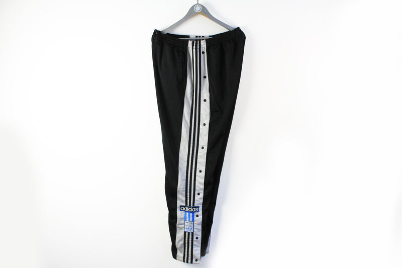 Vintage Adidas Track Pants XLarge black white blue basketball snap buttons sport pants