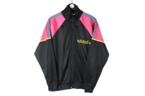 Vintage Adidas Track Jacket Large size men's full zip windbreaker black pink front logo basic sport wear authentic athletic clothing long sleeve 90's 80's street style running