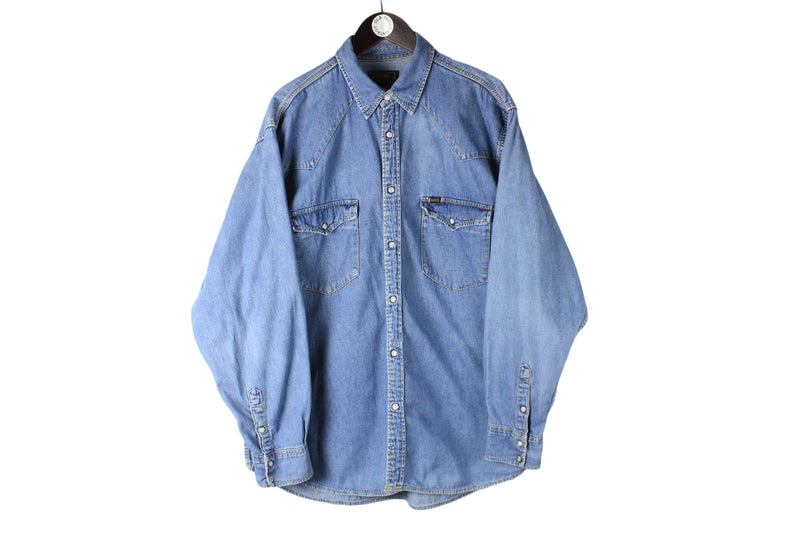 Vintage Lee Shirt XLarge blue 90s retro snap buttons denim USA shirt