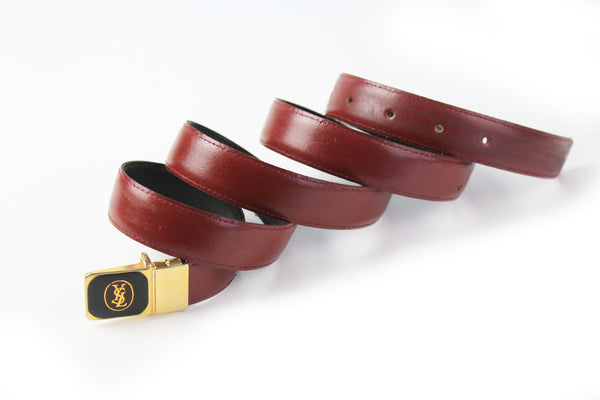 Vintage Yves Saint Laurent Double Sided Belt luxury 80's retro style red black