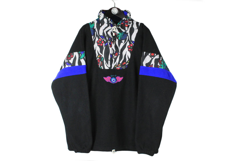 Vintage ODLO Fleece Snap Buttons XXLarge black white 90's retro style jumper winter sweater