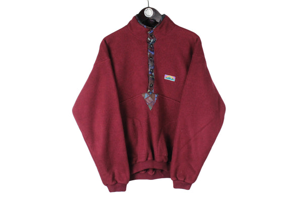 Vintage North Cape Fleece Snap Buttons Medium red 90's retro ski sweater