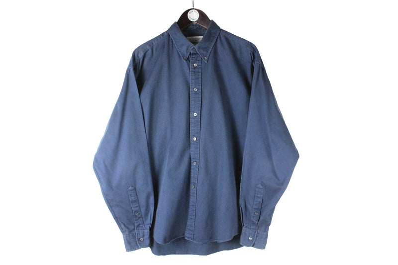 Vintage Yves Saint Laurent Shirt Large / XLarge blue small logo YSL 90s retro oversize shirt