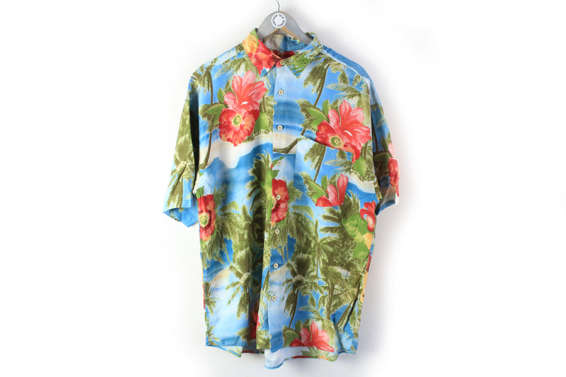 Vintage Angelo Litrico Hawaii Shirt XLarge aoha pattern palm sea and beach summer print 90s