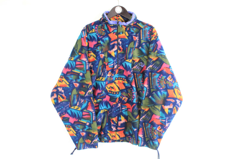 Vintage Fleece Half Zip XLarge abstract crazy pattern 90's retro style ski outdoor sweater