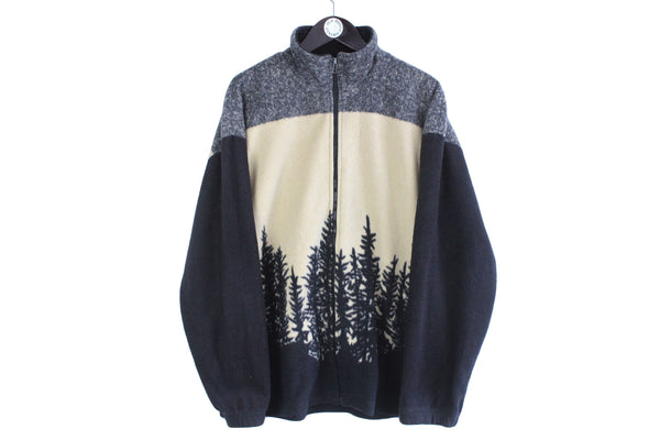 Vintage Jacques Lorant Wolf Fleece XLarge nature pattern wild animal 90's winter sweater