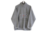 Vintage USA Fleece 1/4 Zip Small gray big logo 90's winter sweater