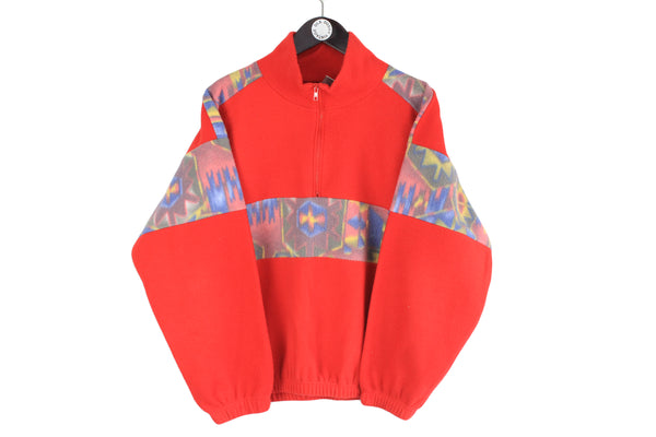 Vintage Fleece Half Zip Small red multicolor C&A 90s retro sweater