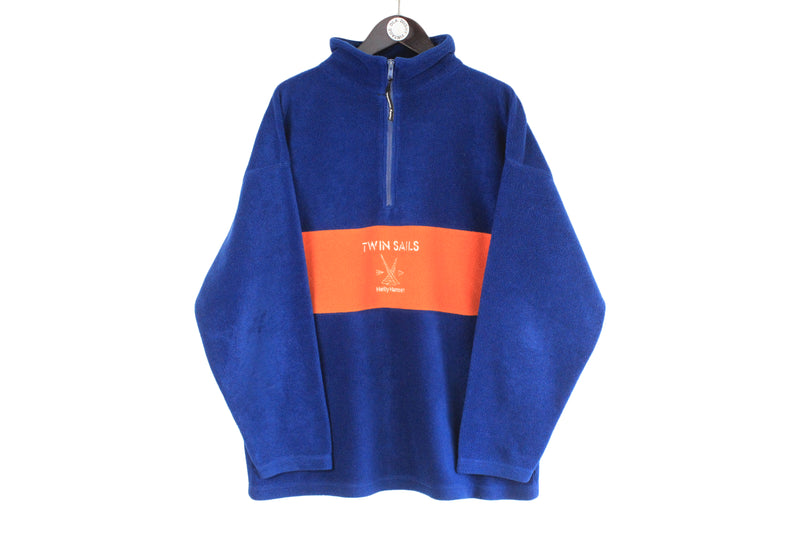 Vintage Helly Hansen Fleece Large / XLarge blue orange 90's big logo Twin Sails winter ski outdoor sweater
