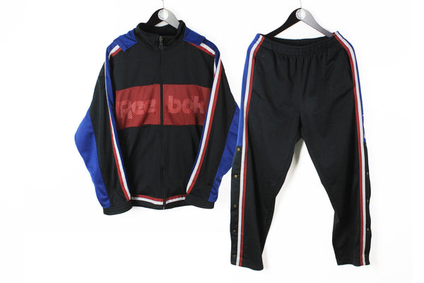 Vintage Reebok Tracksuit Medium hooded track jacket and pants 90s snap buttons big logo retro style rave party sport suit