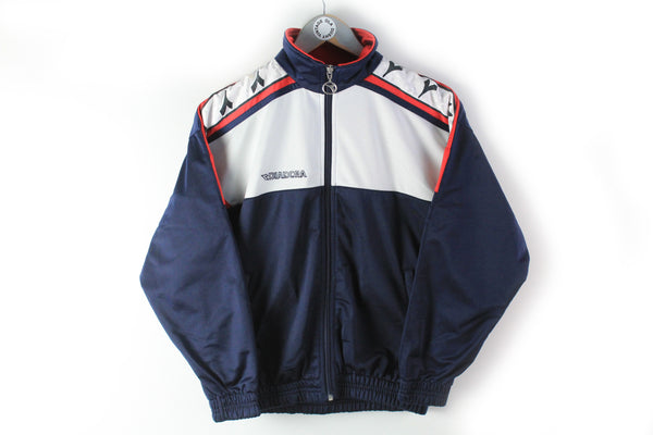 Vintage Diadora Track Jacket XSmall / Small blue white sleeve logo 90s sport windbreaker