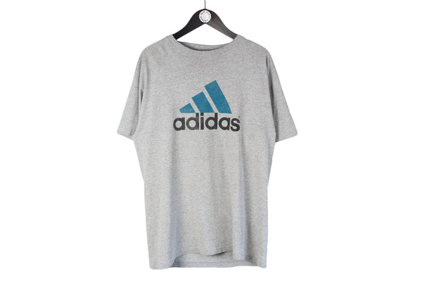 Vintage Adidas T-Shirt Large gray basic cotton 90s top big logo shirt
