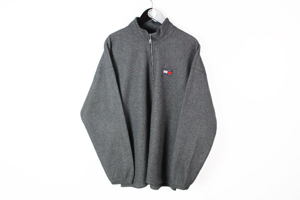 Vintage Tommy Hilfiger Bootleg Fleece 1/4 Zip Large / XLarge gray sweater 90s sports style