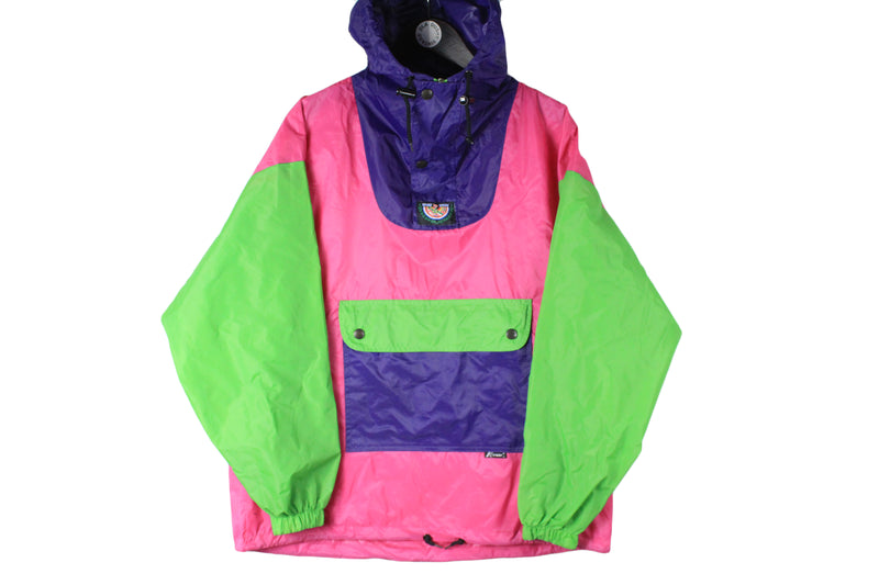Vintage K-Way Jacket Medium size men's multicolor colorway windbreaker hooded rain resist parka acid retro rare wear 90's streetwear hipster outfit