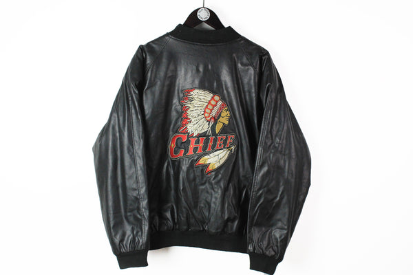 Vintage Chief Jacket Large leather style wool snap button bomber varsity 90s American Indians