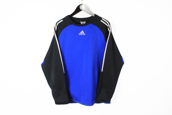 Vintage Adidas Sweatshirt Medium / Large blue black crewneck small center logo crewneck 