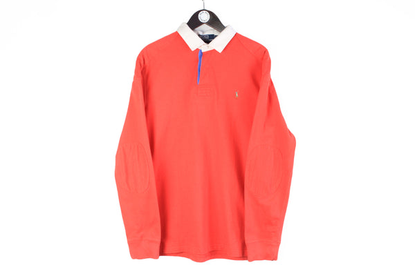 Vintage Polo by Ralph Rugby Shirt XLarge / XXLarge red small logo collared 90s hip hop USA brand classic long sleeve t-shirt