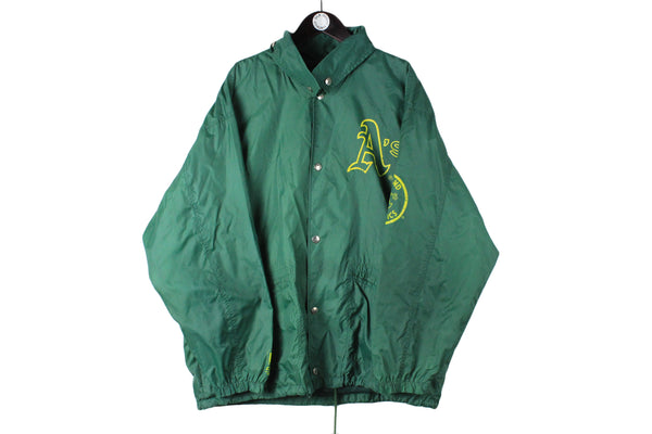 Vintage Oakland Athletic MLB Jacket XLarge / XXLarge size men's green windbreaker coat parka retro rare wear 90's streetwear hipster outfit sport athletic authentic wear big logo