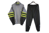 Vintage Adidas Tracksuit XLarge gray black neon green acid style 90's sportswear street suit track jacket and pants