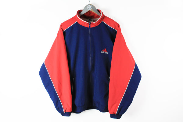 Vintage Adidas Track Jacket Large blue red 90s sport classic windbreaker