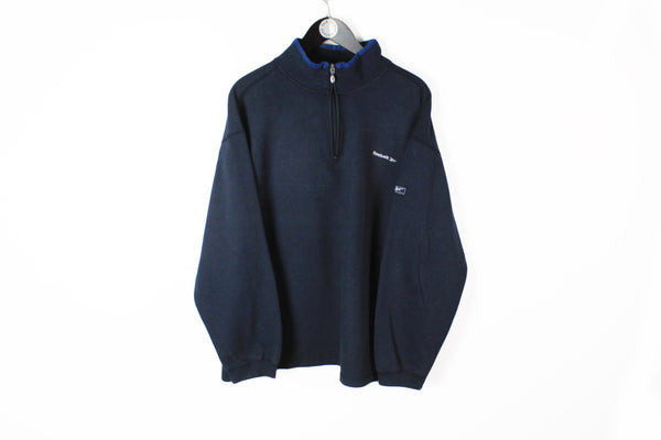 Vintage Reebok Sweatshirt 1/4 Zip Large navy blue small logo 90s sport style jumper