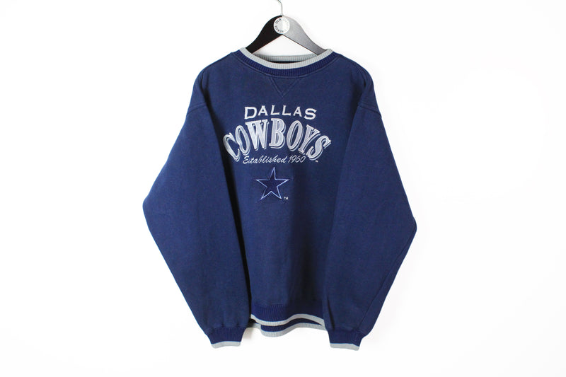 Vintage Cowboys Dallas Sweatshirt XLarge navy blue big logo 90s NFL cotton retro style jumper crewneck