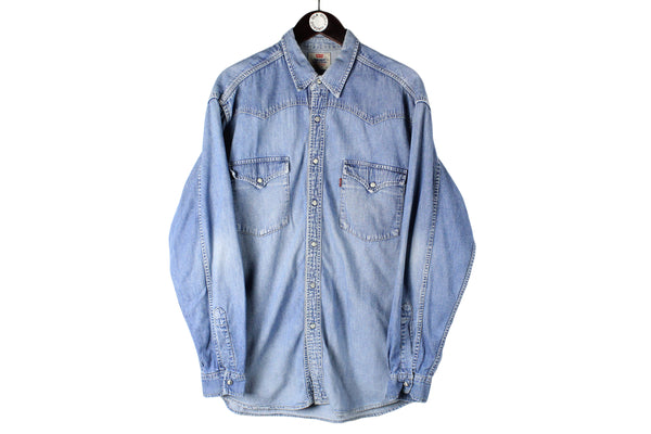 Vintage Levi's Shirt XLarge size men's oversize 90's style USA brand work wear blue jean denim collared long sleeve casual basic street style