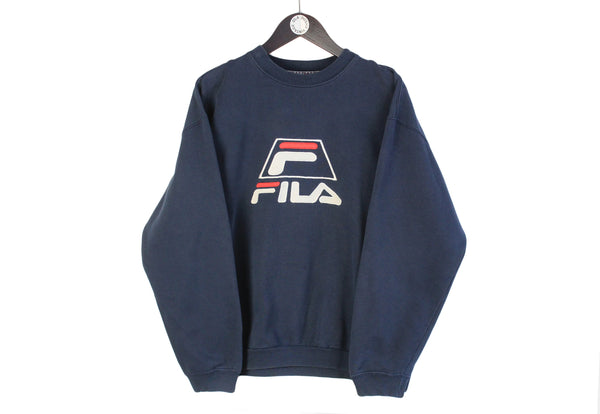 Vintage Fila Sweatshirt Medium navy blue big logo 90's crewneck jumper