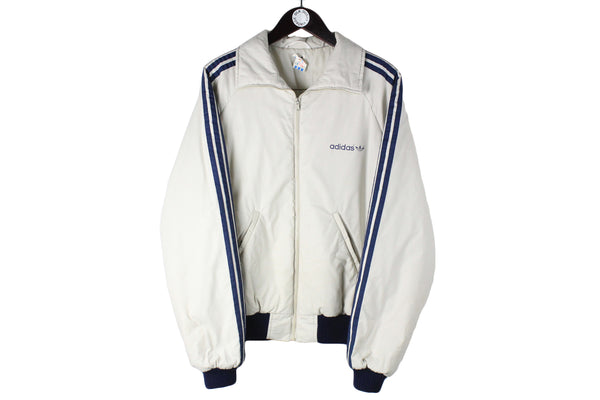 Vintage Adidas Jacket Large size men's retro 80's style full zip windbreaker authentic athletic 90's sport clothing white windbreaker rare retro outfit old school