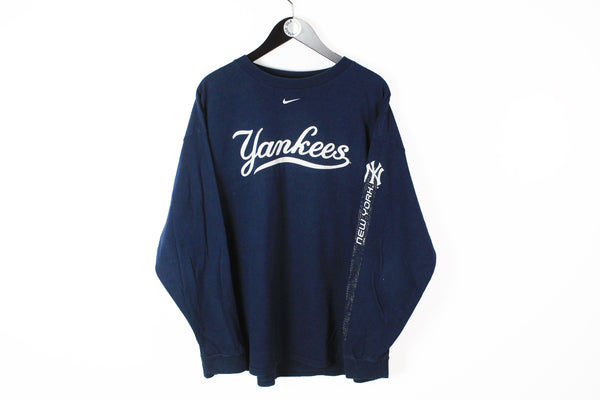 Vintage Yankees New York Nike Team Long Sleeve T-Shirt XLarge navy blue big logo sweatshirt 90s sport style MLB
