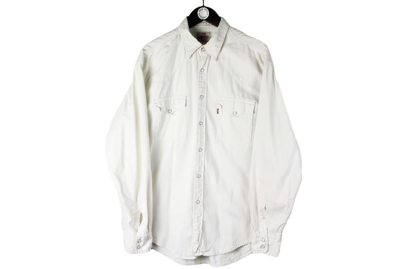 Vintage Levi's Shirt XLarge / XXLage size men's oversize 90's style USA brand work wear white jean denim collared long sleeve casual basic street style