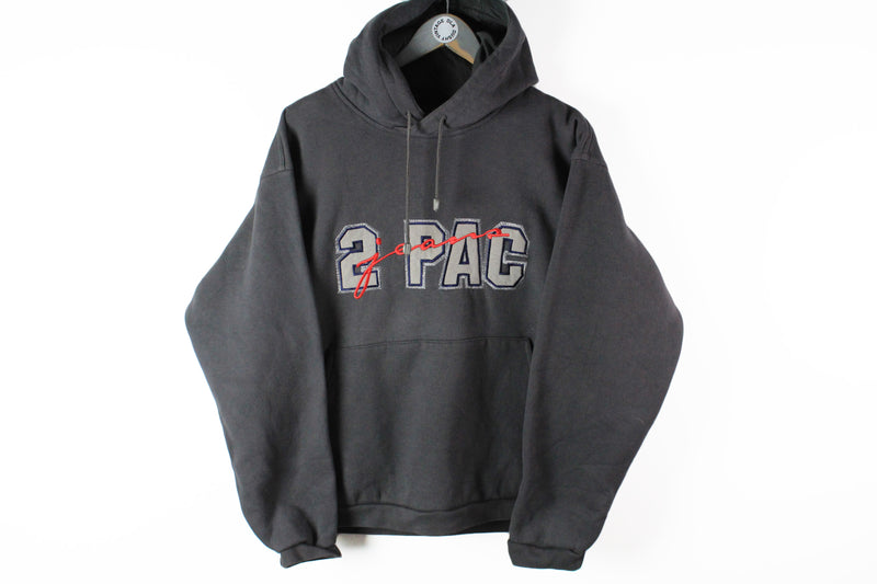 Vintage 2 Pac Jeans Hoodie Medium gray big logo 90s sport jumper