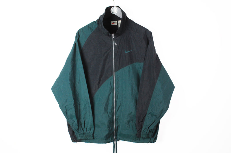 Vintage Nike Track Jacket Medium / Large green black windbreaker full zip 90's sport style 