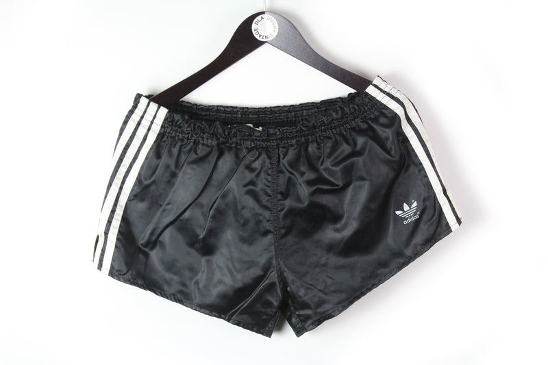 Vintage Adidas Shorts Large black classic white stripes 90's style shorts running sport style