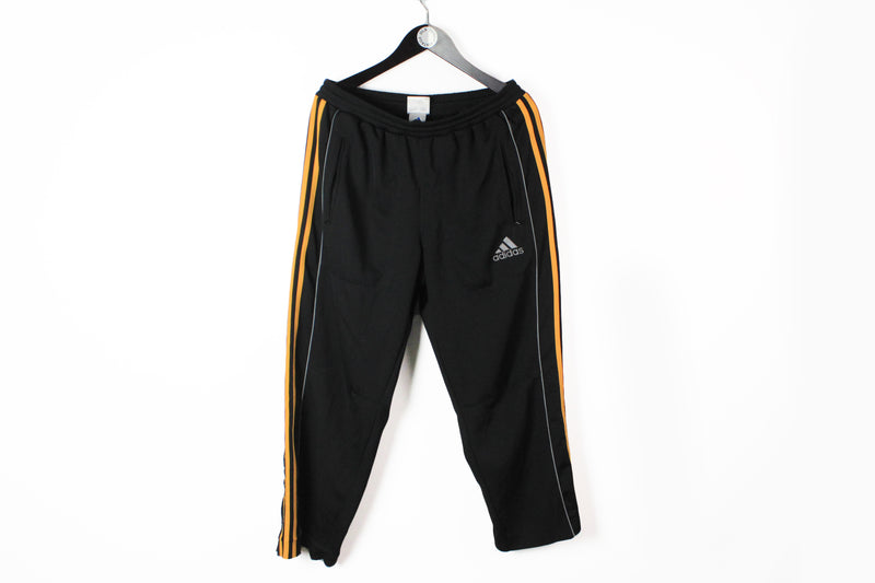 Vintage Adidas Snap Buttons Track Pants Medium black orange 90s sport pants