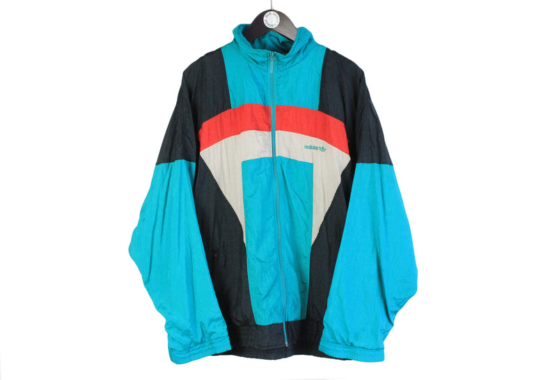 Vintage Adidas Track Jacket XLarge blue 90's sport style windbreaker 